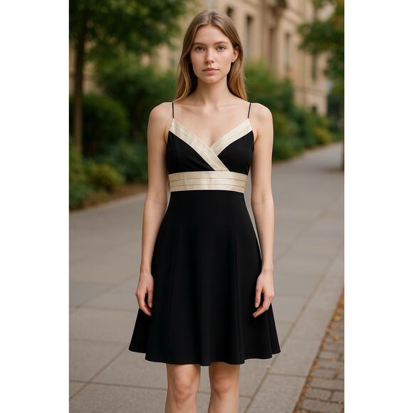 Ann Taylor Black/Ivory Babydoll Cocktail Dress Sz 2P Classic Preppy Timeless - Picture 3 of 11